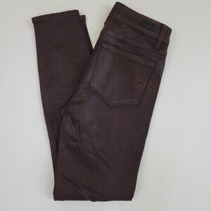 PAIGE Hoxton High Rise Skinny Ankle Wax Coated Jean, Brown / Purple